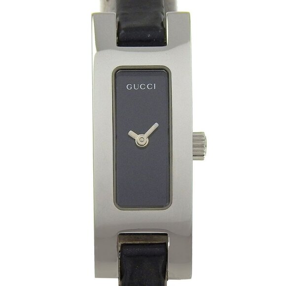 GUCCI Watches 3900L blackDial Stainless Steel/Embossed Leather Quartz - Picture 1 of 8